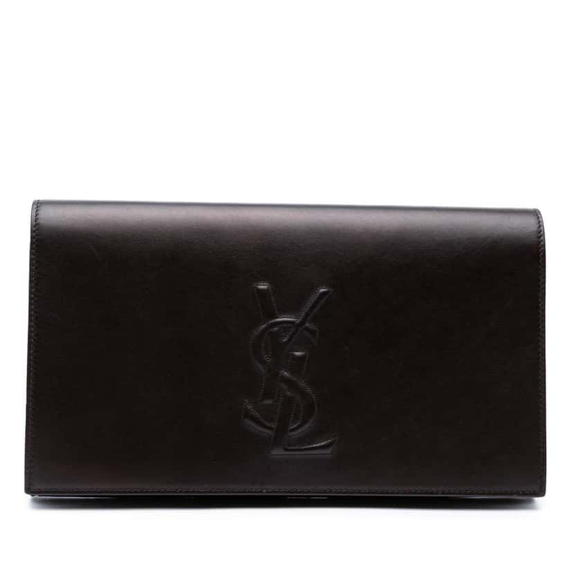 Saint Laurent Large Calfskin Monogram Belle De Jour Clutch Brown Leather Good condition - Front View