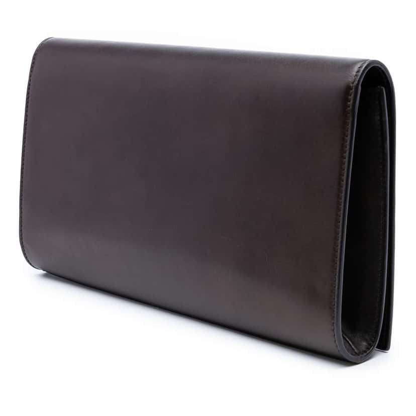Saint Laurent Large Calfskin Monogram Belle De Jour Clutch Brown Leather Good condition - Back View