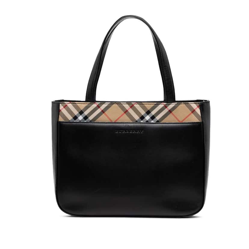 Burberry Nova Check Canvas Trimmed Leather Handbag Black Leather Good condition - Front View