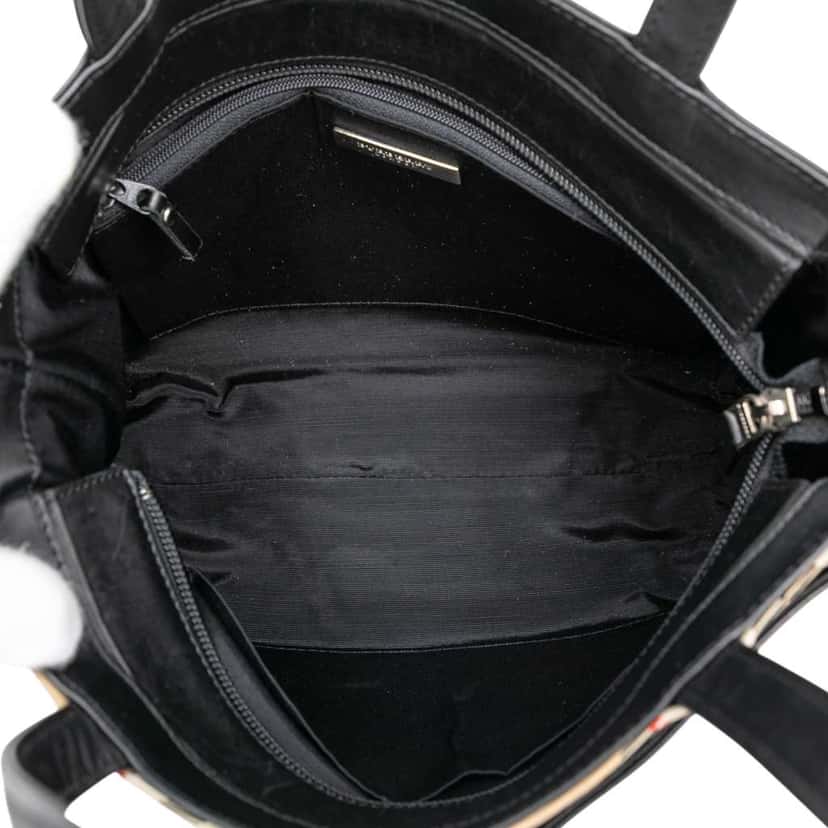 Burberry Nova Check Canvas Trimmed Leather Handbag Black Leather Good condition - Model View