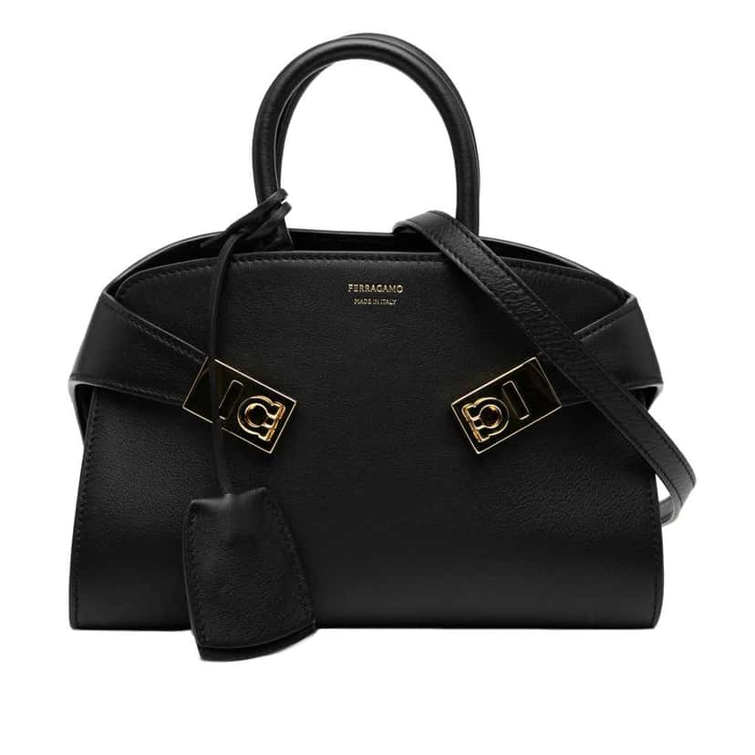 Salvatore Ferragamo Calfskin Hug Handbag XS Black Leather Good condition - Front View
