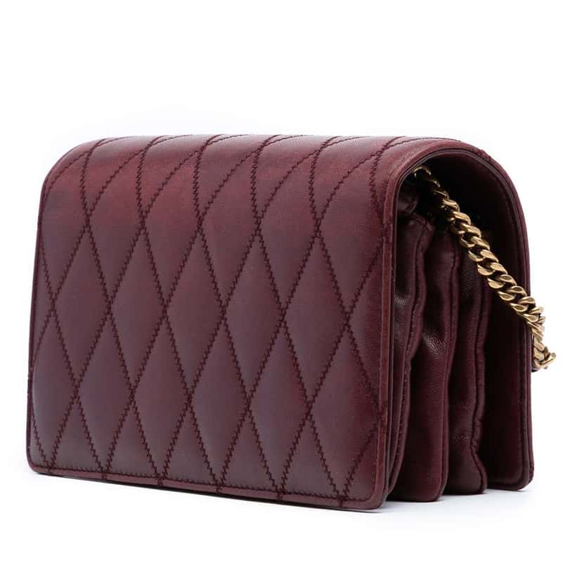 Saint Laurent Diamond Quilted Lambskin Angie Chain Bag Red Leather Good condition - Back View