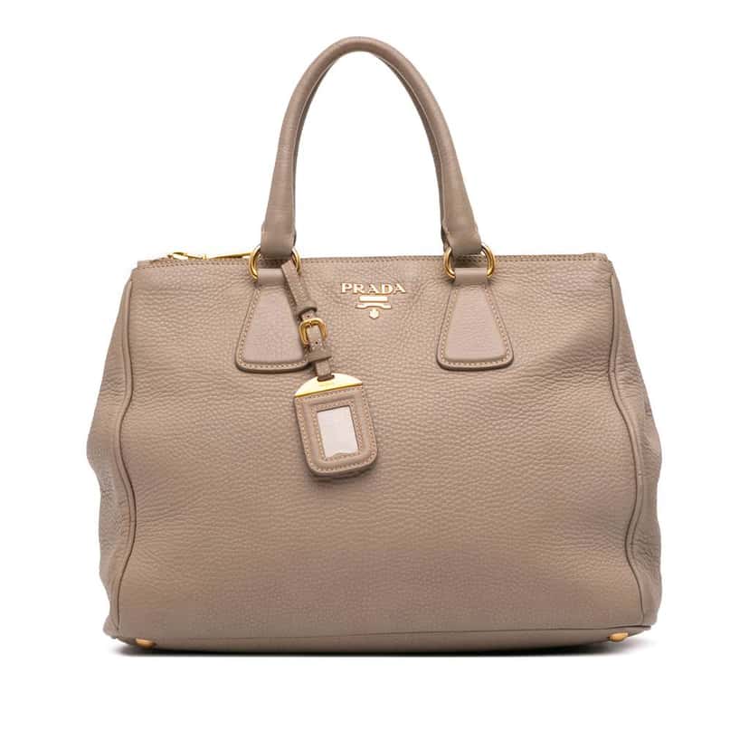 Prada Vitello Daino Double Zip Convertible Tote Brown Leather Good condition - Front View
