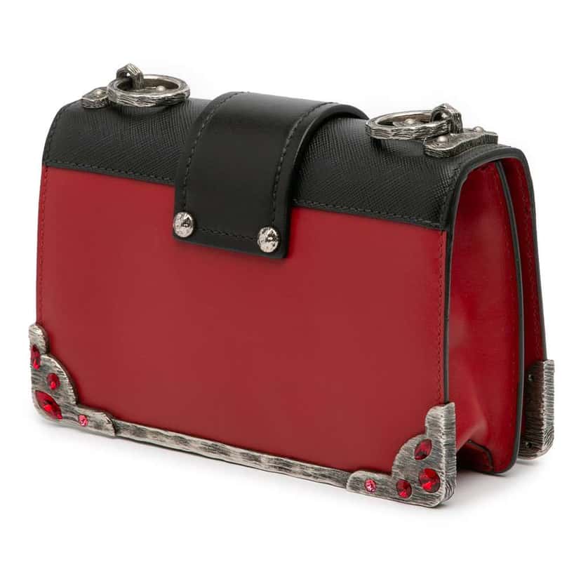 Prada Saffiano Trimmed City Calf Crystal Cahier Crossbody Red Leather Good condition - Back View