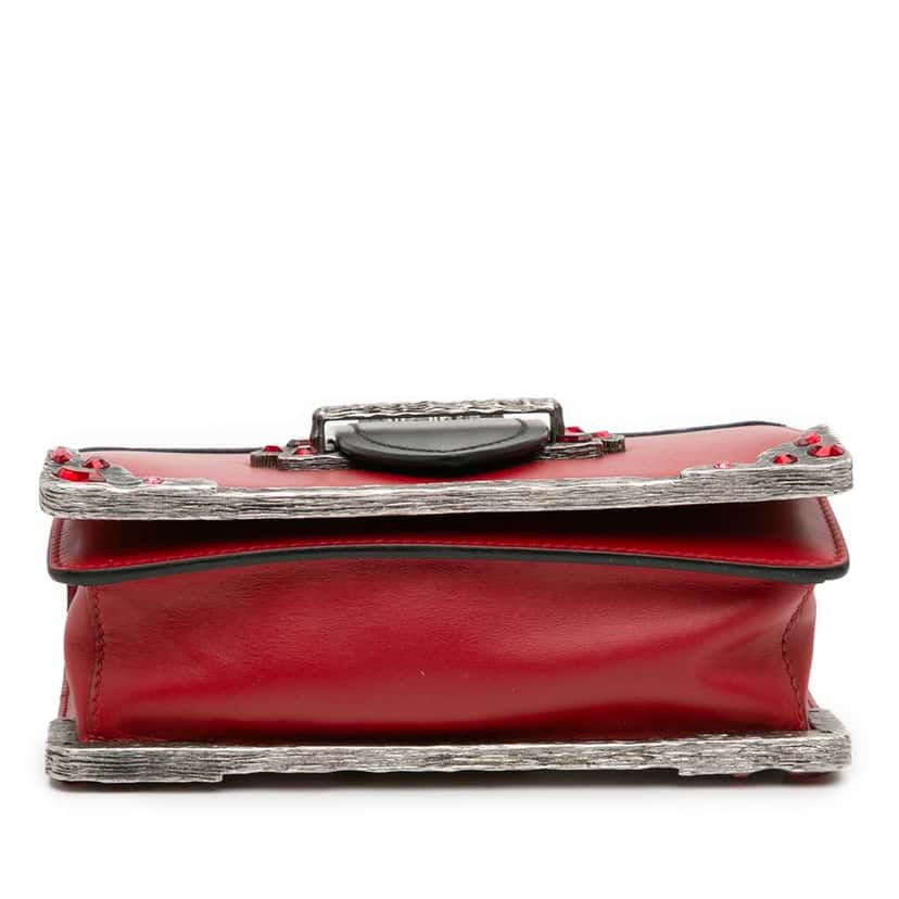 Prada Saffiano Trimmed City Calf Crystal Cahier Crossbody Red Leather Good condition - Inside View