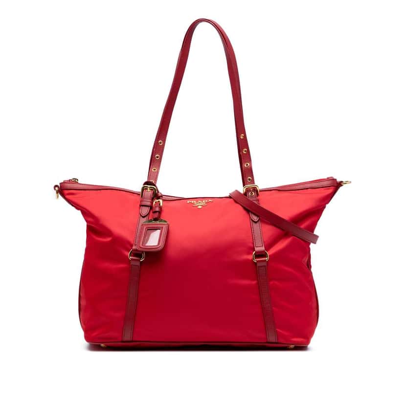 Prada Saffiano Trimmed Tessuto Satchel Red Good condition - Front View