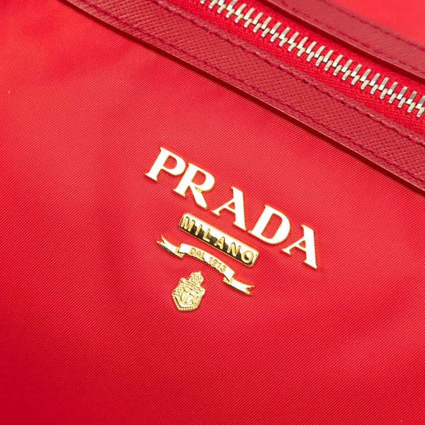 Prada Saffiano Trimmed Tessuto Satchel Red Good condition - Box View