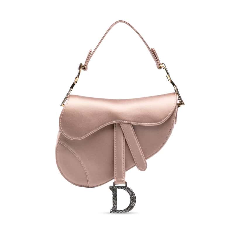Dior Mini Satin Crystal Embellished Saddle Bag Pink Satin Good condition - Front View