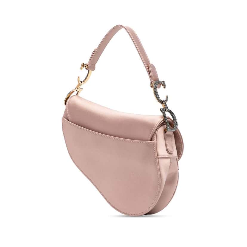Dior Mini Satin Crystal Embellished Saddle Bag Pink Satin Good condition - Back View