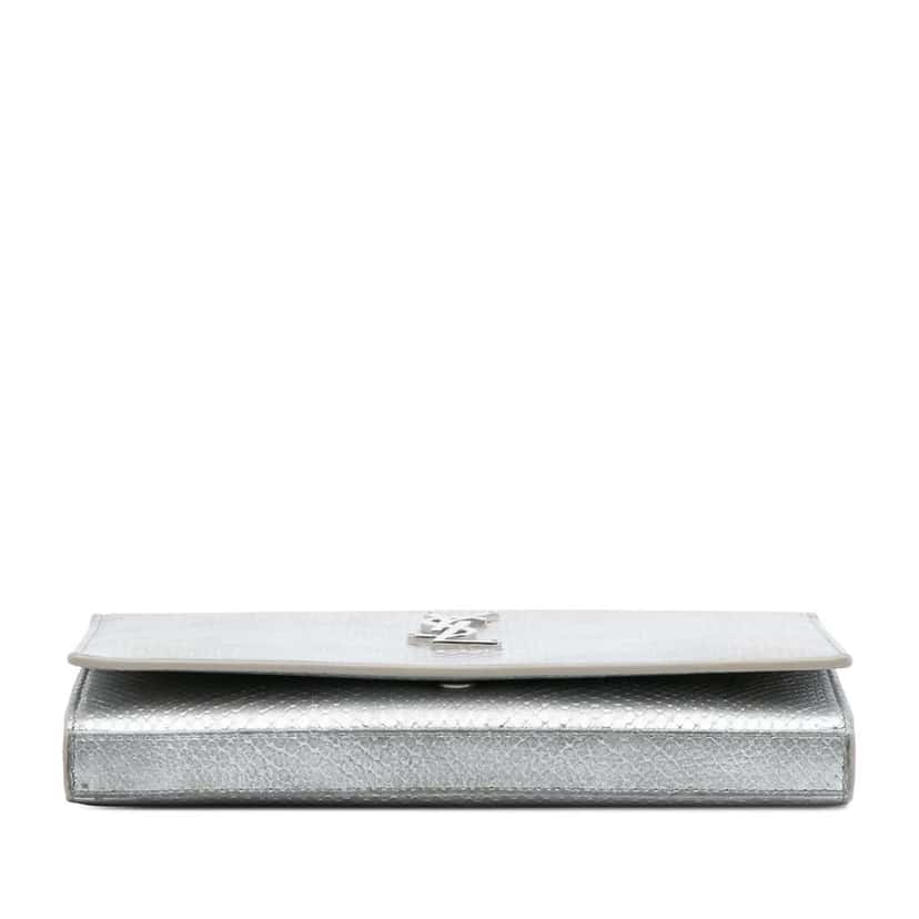 Saint Laurent Metallic Python Embossed Leather Monogram Kate Wallet on Chain Silver Leather Good condition - Inside View