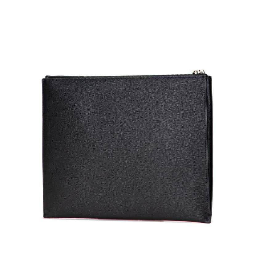 Saint Laurent Grain De Poudre Zipped Tablet Holder Black Leather Good condition - Back View