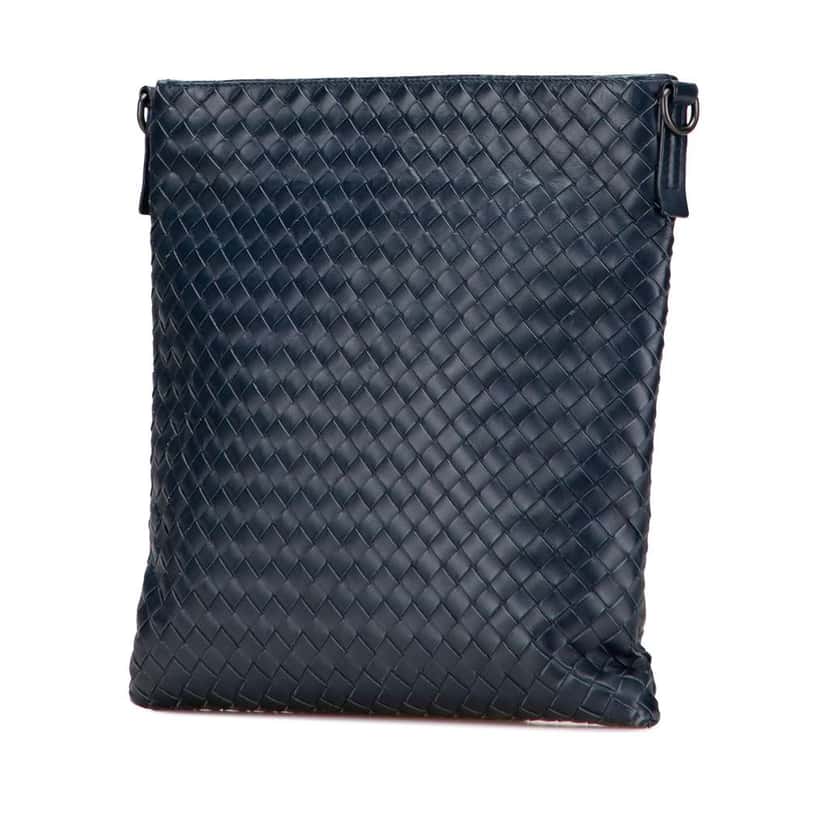 Bottega Veneta Leather Intrecciato Crossbody Blue Leather Good condition - Back View