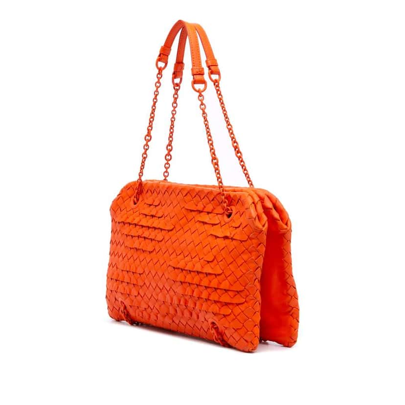 Bottega Veneta Nappa Intrecciato Ruffle Duo Shoulder Bag Orange Leather Good condition - Back View
