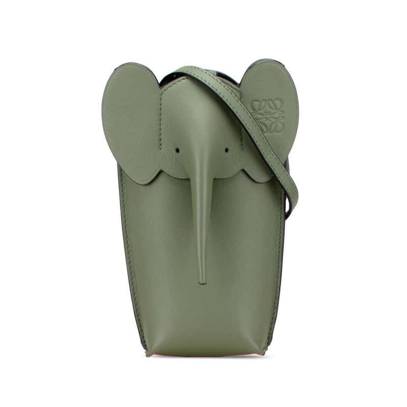 Loewe Leather Elephant Pocket Crossbody Green Leather Good condition - Front View