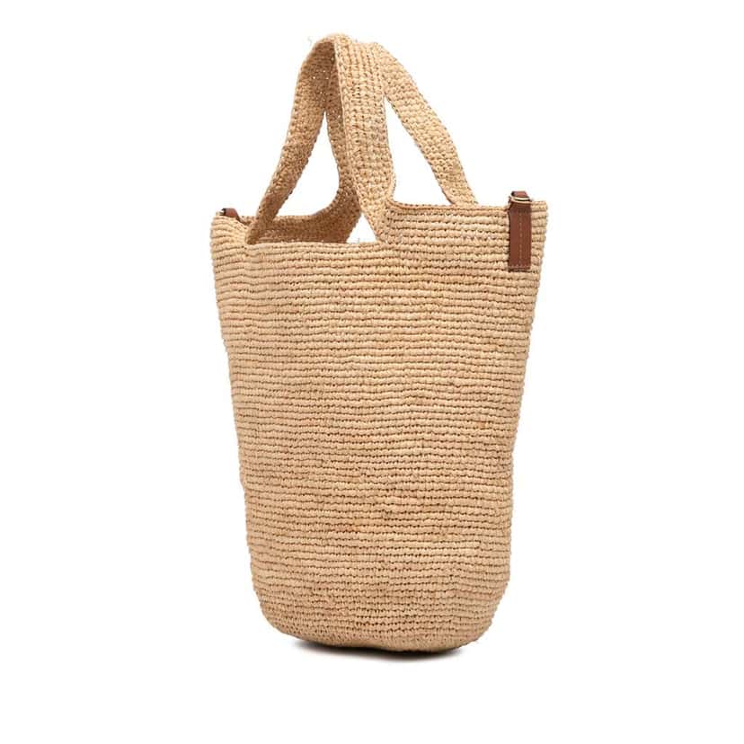 Loewe Mini Raffia Slit Satchel Brown Good condition - Back View