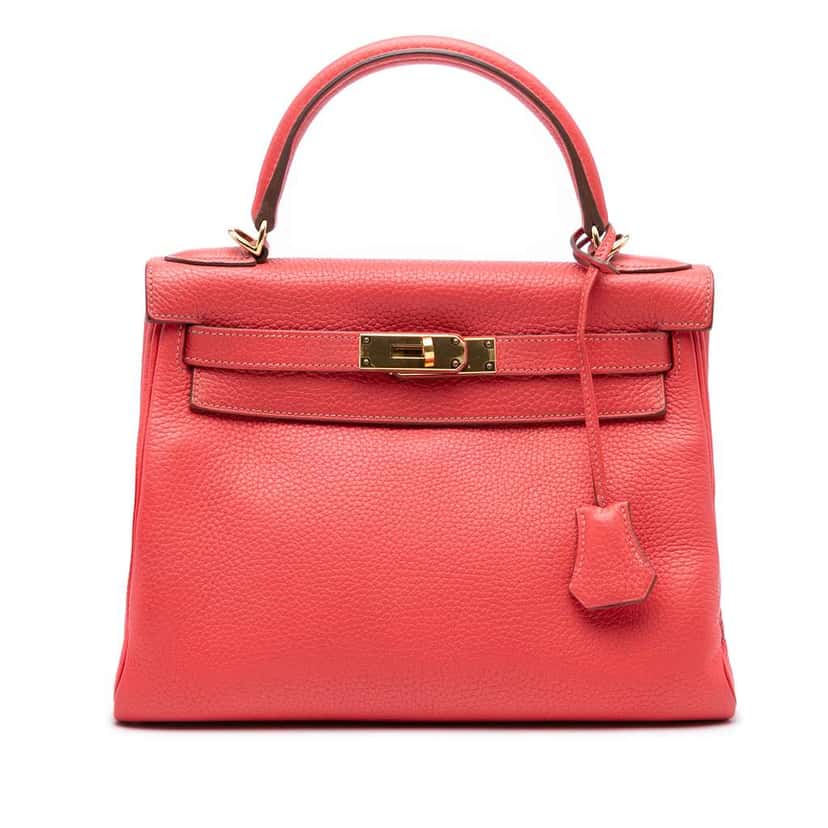 Hermès Togo Kelly II Retourne 28 Red Leather Fair condition - Front View