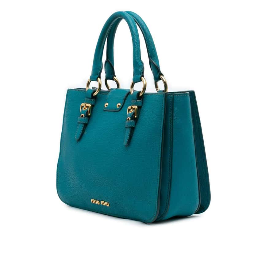 Miu Miu Goatskin Madras Satchel Blue Leather Good condition - Back View