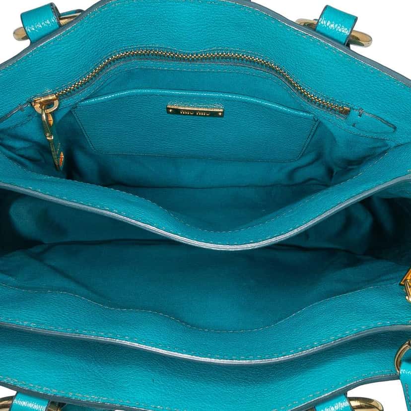 Miu Miu Goatskin Madras Satchel Blue Leather Good condition - Model View