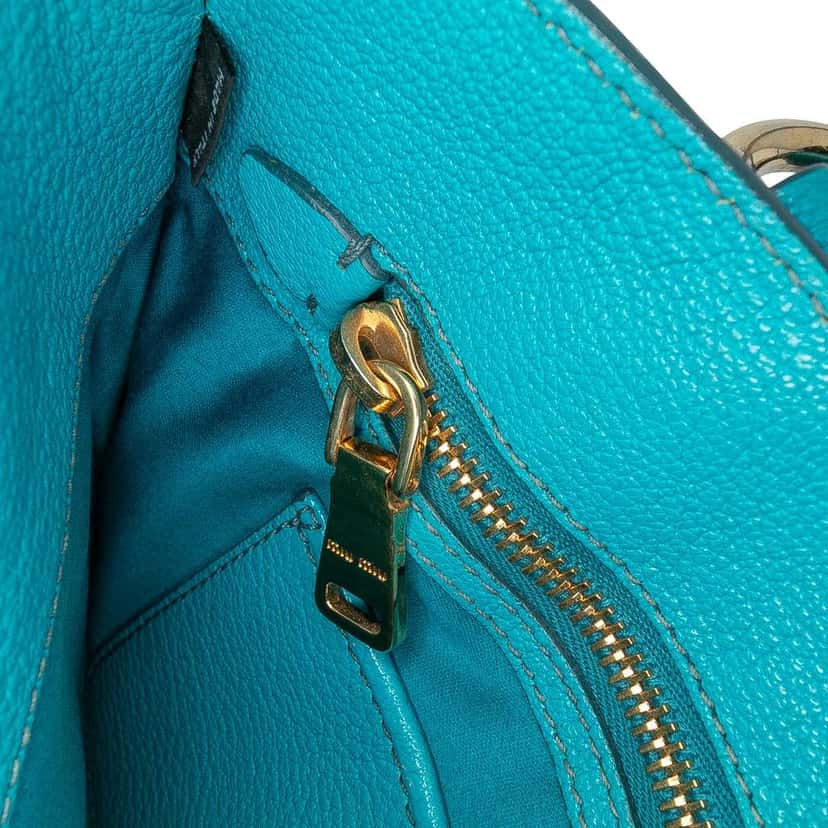 Miu Miu Goatskin Madras Satchel Blue Leather Good condition - Box View
