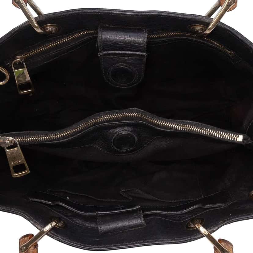 Gucci Medium Calfskin Bamboo Shopper Satchel Black Leather Fair condition - Model View