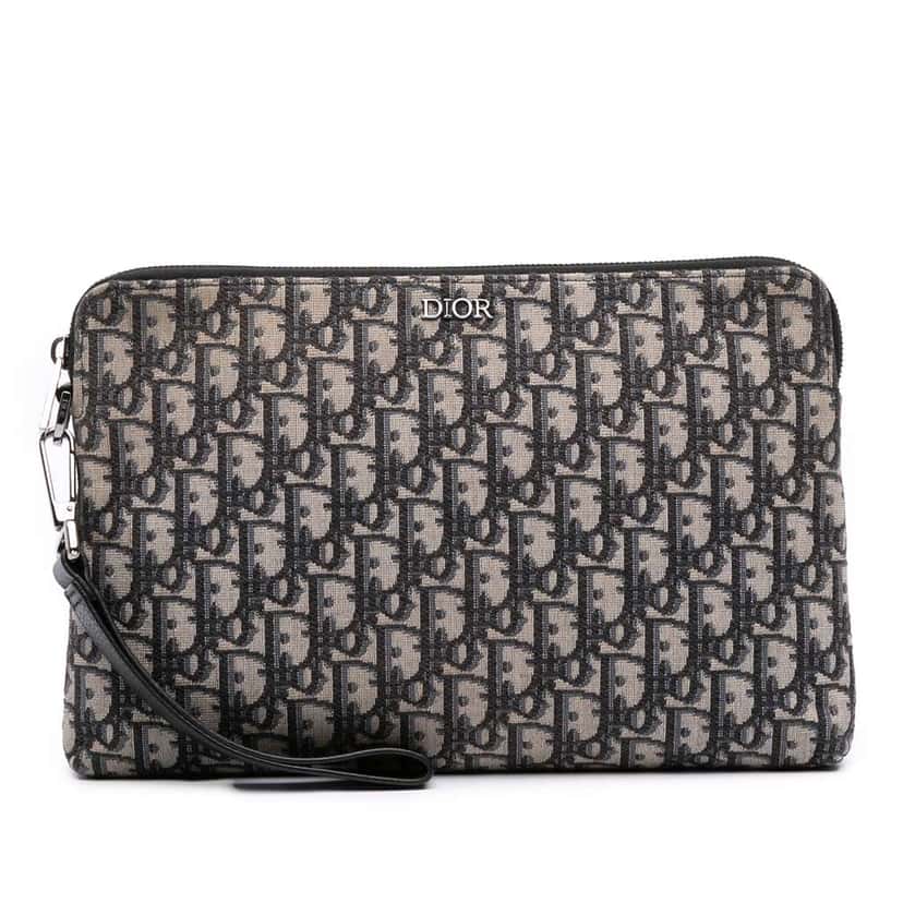 Dior Oblique Canvas Pouch Blue Canvas Good condition - Front View