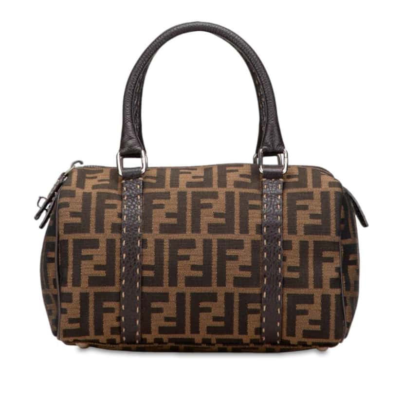 Fendi Mini Zucca Canvas Selleria Boston Bag Brown Canvas Good condition - Front View