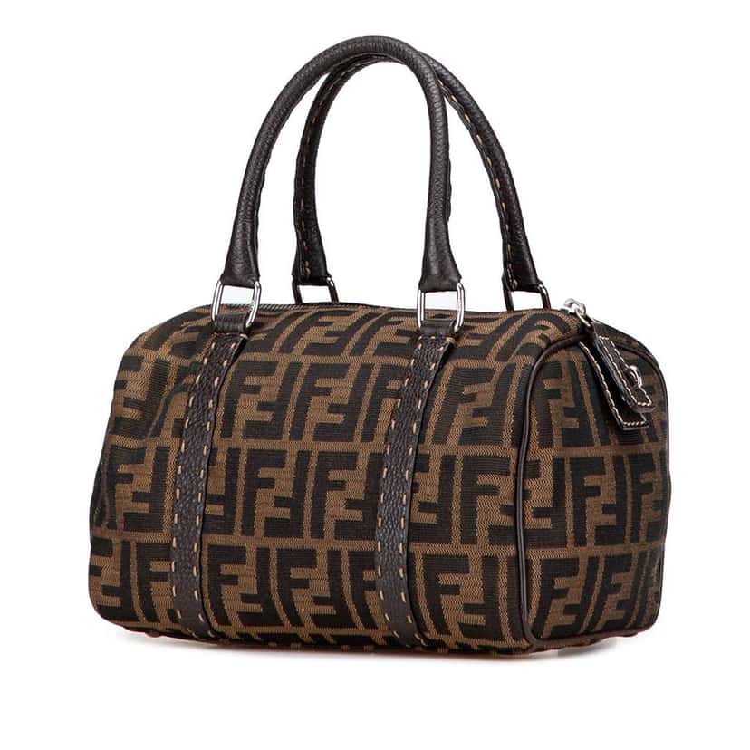 Fendi Mini Zucca Canvas Selleria Boston Bag Brown Canvas Good condition - Back View