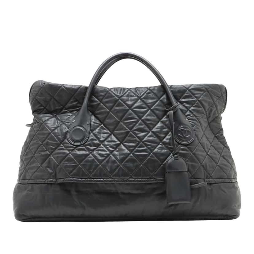 Chanel Quilted Coated Canvas Horizontal Sport Weekender Black Canvas Good condition - Front View