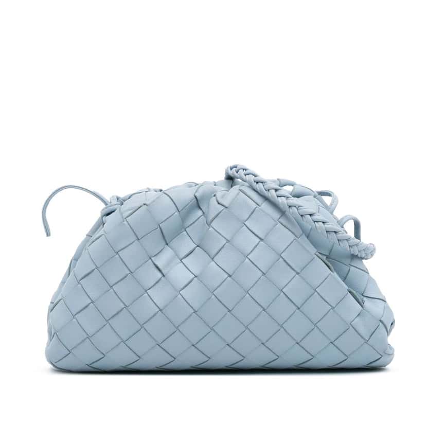 Bottega Veneta Nappa Intrecciato The Mini Pouch Crossbody Blue Leather Good condition - Front View