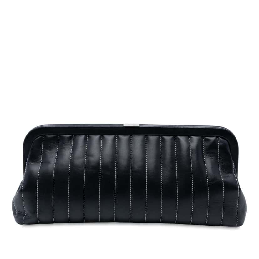 Chanel Quilted Lambskin Mademoiselle Ligne Clutch Black Leather Good condition - Front View