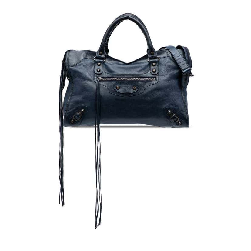Balenciaga Lambskin Motocross Classic City Satchel Blue Leather Good condition - Front View