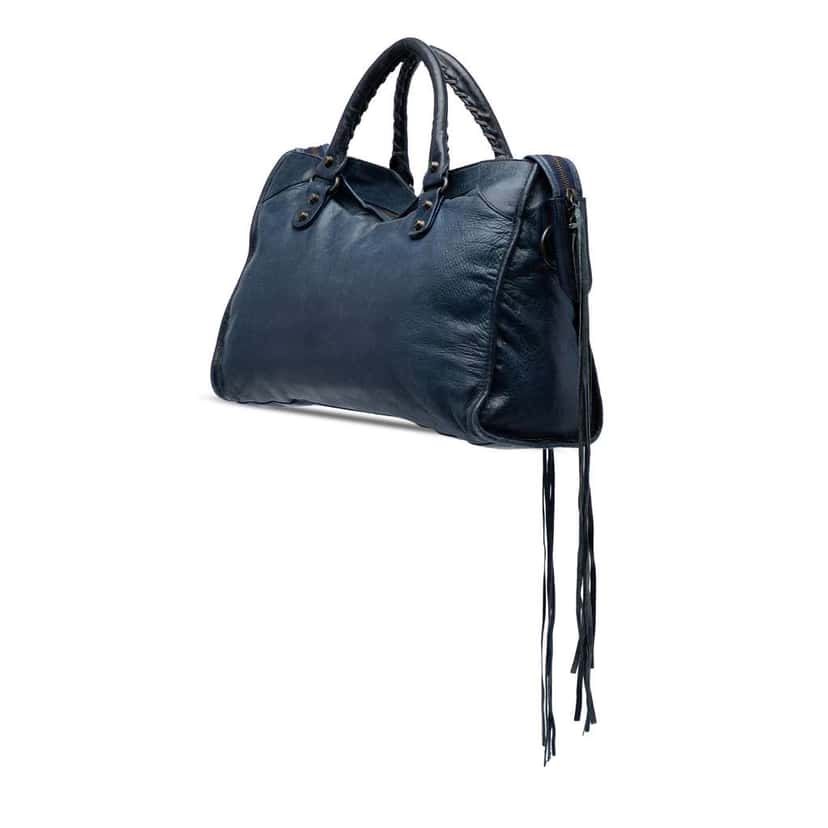 Balenciaga Lambskin Motocross Classic City Satchel Blue Leather Good condition - Back View