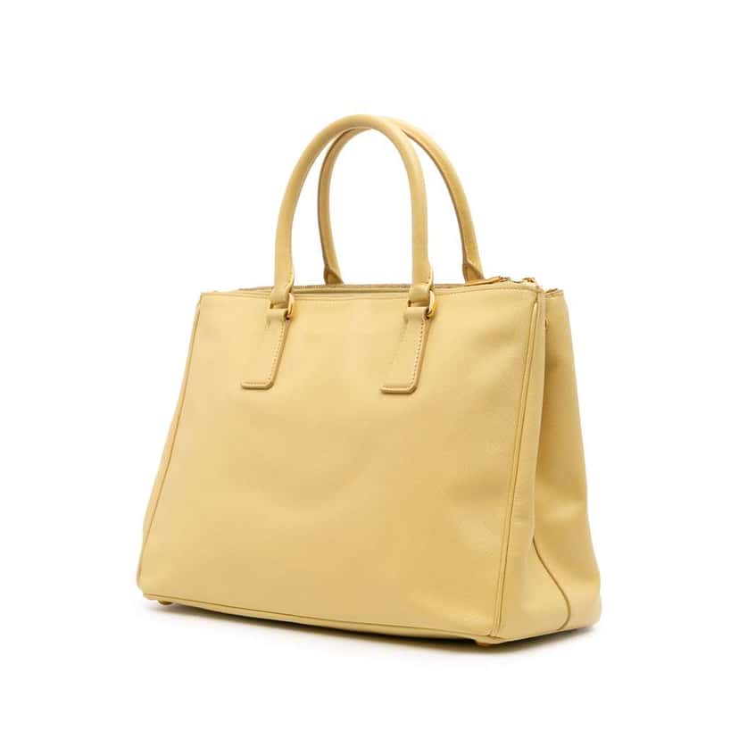 Prada Medium Saffiano Lux Galleria Double Zip Satchel Yellow Leather Good condition - Back View