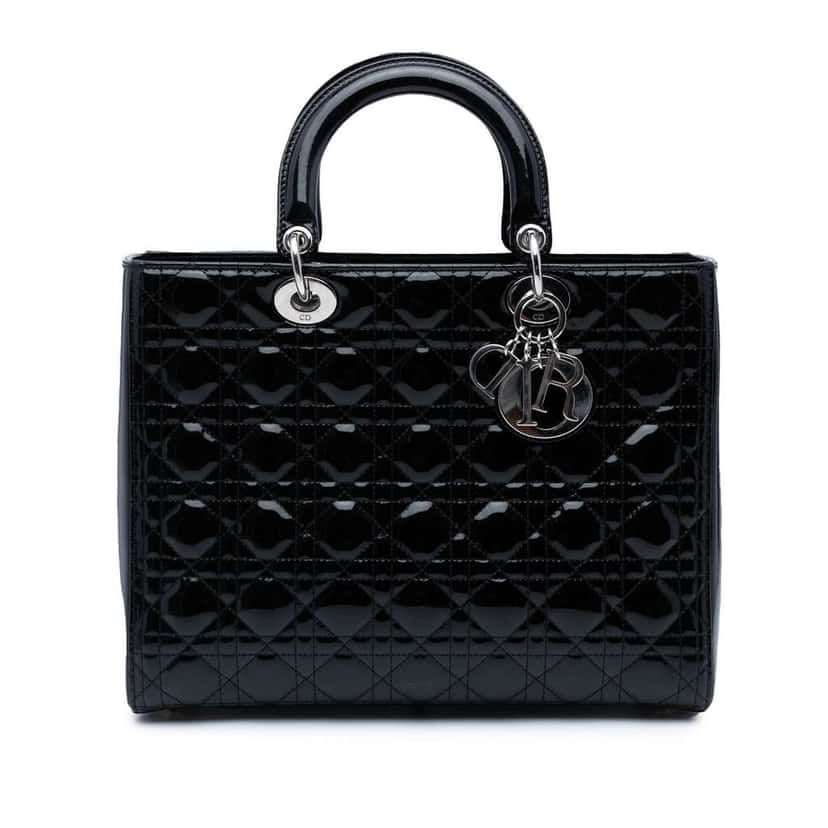 Dior Large Patent Cannage Lady Dior Black Leather Good condition - Front View