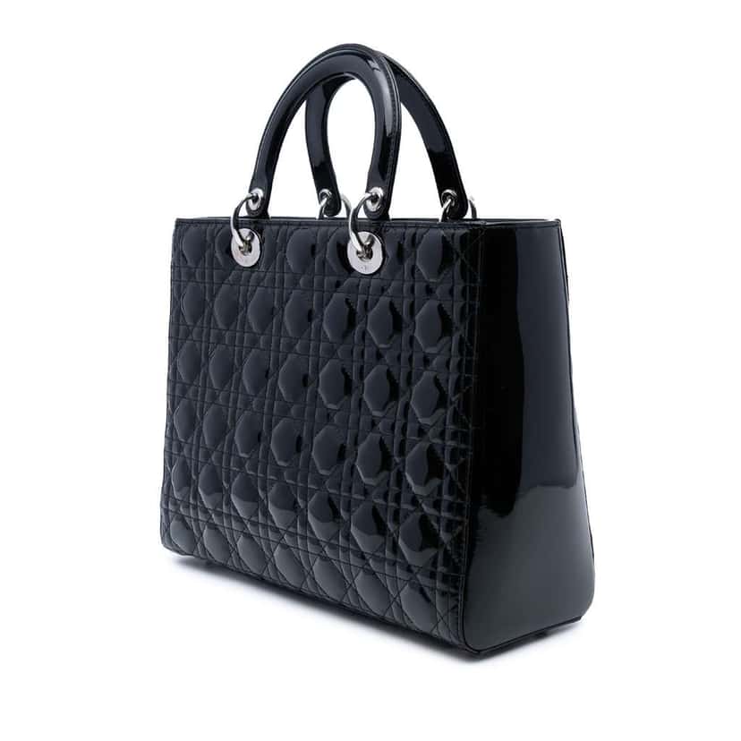 Dior Large Patent Cannage Lady Dior Black Leather Good condition - Back View