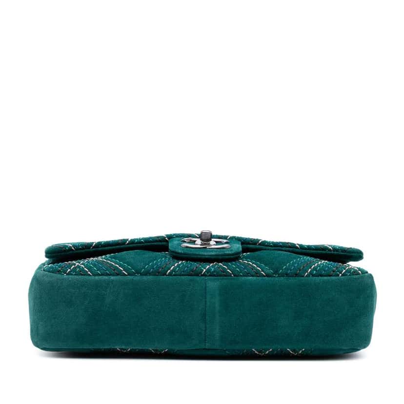 Chanel Paris Edinburgh Medium Stitched Suede Saltire Single Flap Green Leather Good condition - Inside View