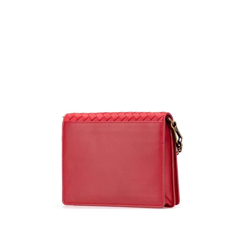 Bottega Veneta Nappa Intrecciato Wallet On Chain Red Leather Very good condition - Back View