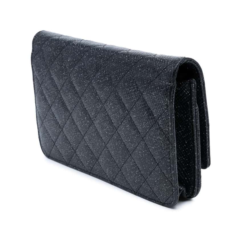 Chanel CC Quilted Glittered Calfskin Wallet On Chain Black Leather Good condition - Back View