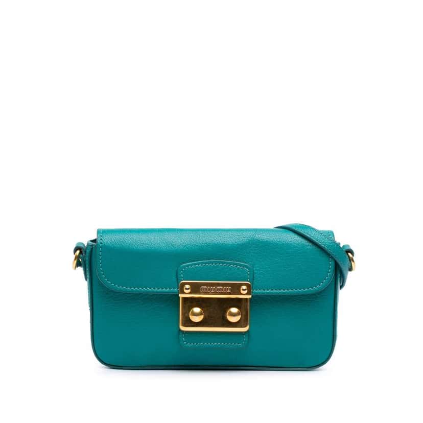 Miu Miu Goatskin Madras Crossbody Blue Leather Good condition - Front View