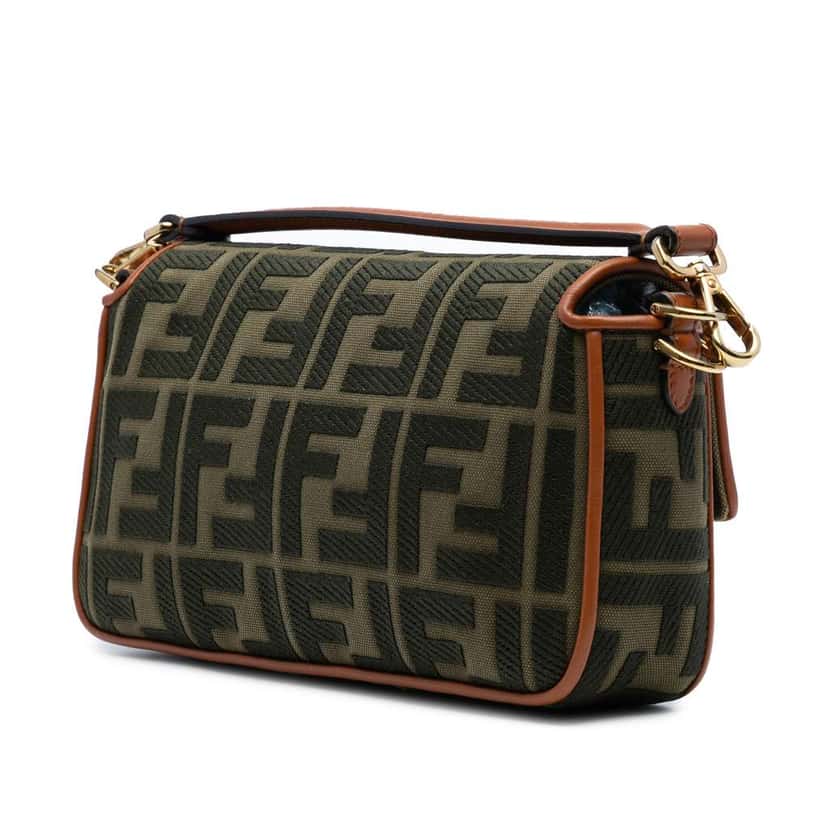 Fendi Zucca Embroidered Canvas Baguette Satchel Green Canvas Good condition - Back View
