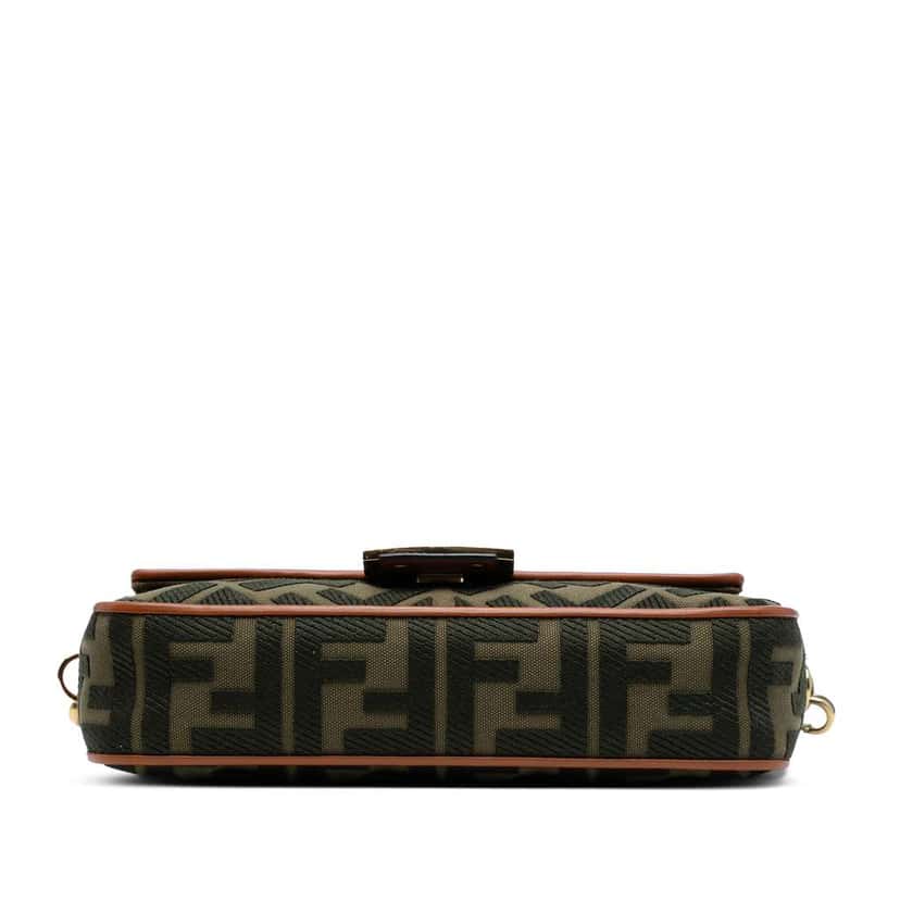 Fendi Zucca Embroidered Canvas Baguette Satchel Green Canvas Good condition - Inside View