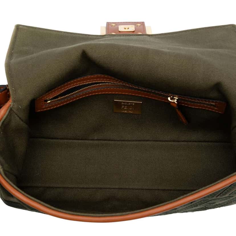 Fendi Zucca Embroidered Canvas Baguette Satchel Green Canvas Good condition - Model View