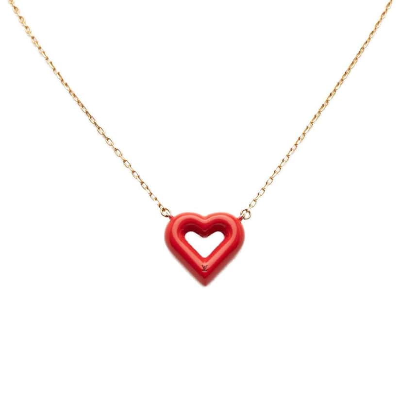 Louis Vuitton Gold Plated Rubber Heart Pendant Necklace Gold Metal Good condition - Front View