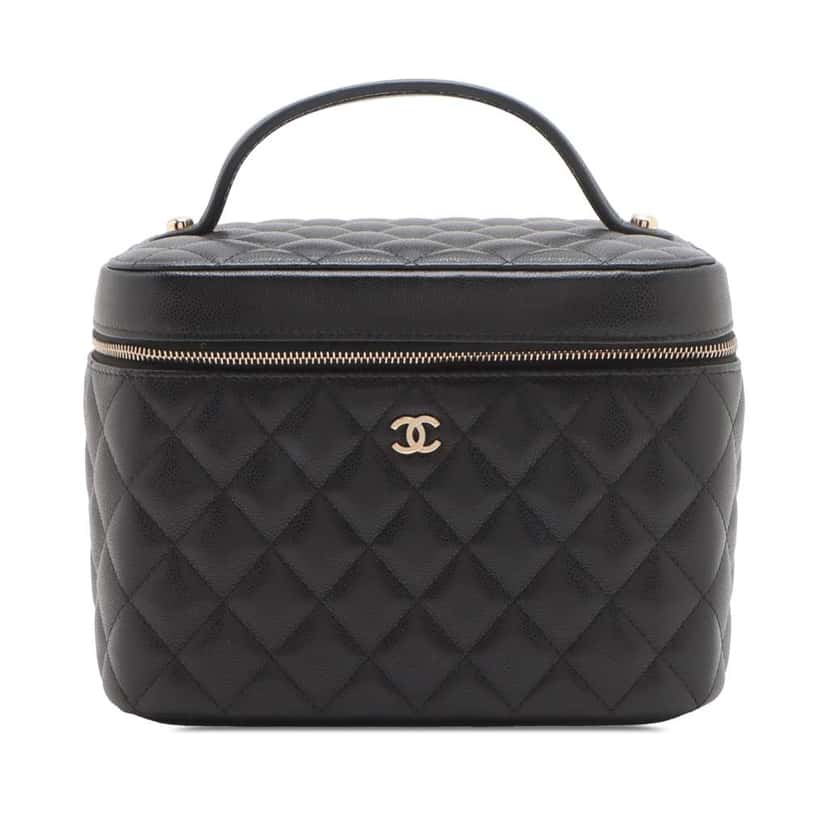 Chanel Medium CC Quilted  Caviar Vanity Case Black Leather Good condition - Front View