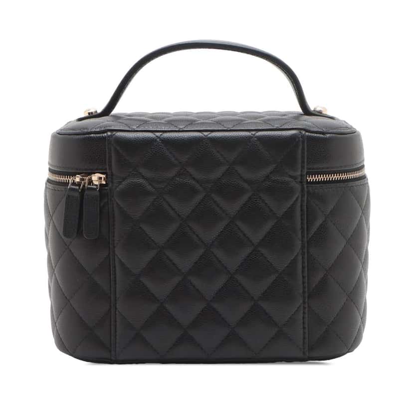 Chanel Medium CC Quilted  Caviar Vanity Case Black Leather Good condition - Back View