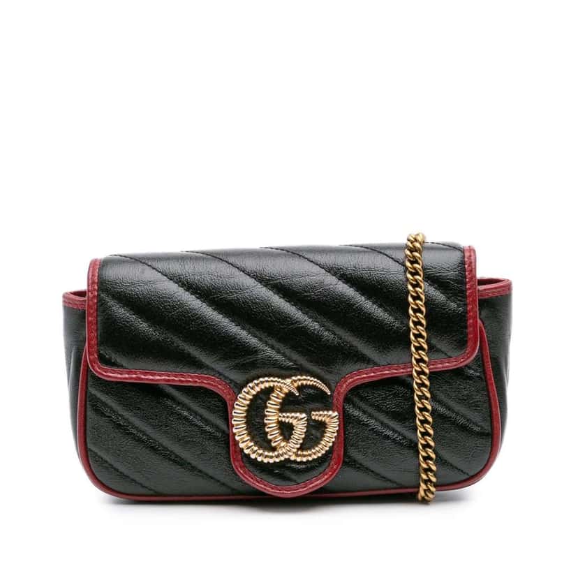 Gucci Super Mini GG Marmont Matelasse Leather Torchon Flap Crossbody Black Leather Good condition - Front View