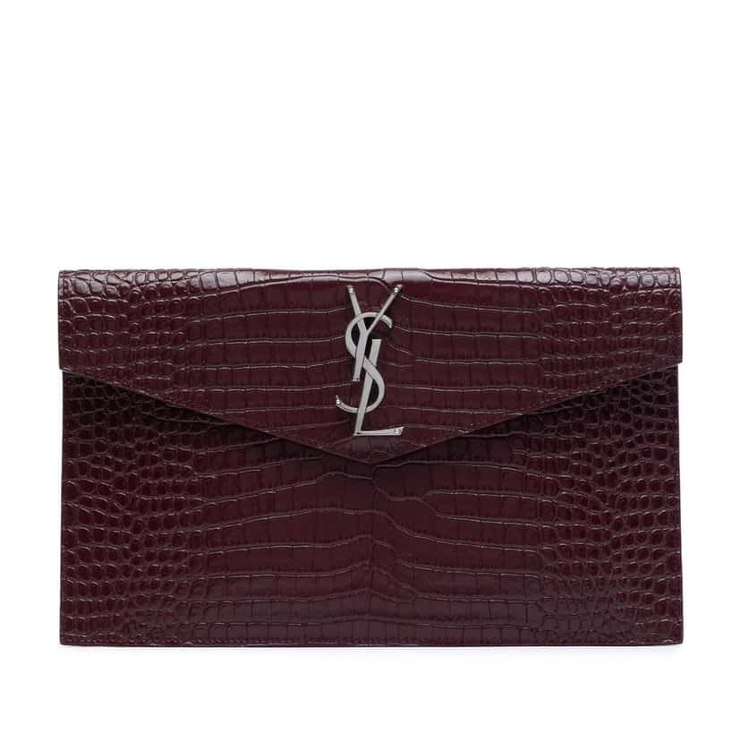 Saint Laurent Croc Embossed Leather Uptown Pouch Red Leather Good condition - Front View