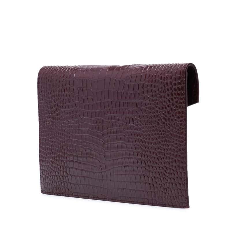 Saint Laurent Croc Embossed Leather Uptown Pouch Red Leather Good condition - Back View