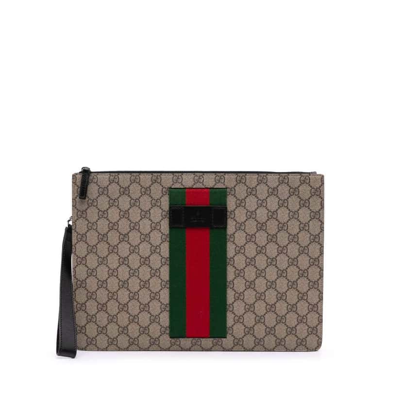 Gucci GG Supreme Web Clutch Brown Canvas Good condition - Front View