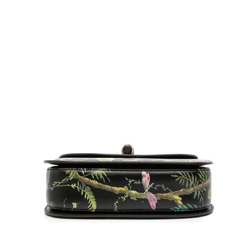 Gucci Printed Calfskin Tropical Bamboo Night Satchel Black Leather Good condition - Inside View
